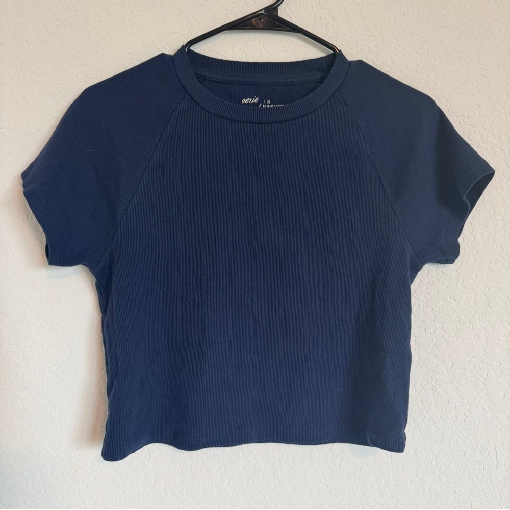 Aerie Blue Fitted Crop T-Shirt